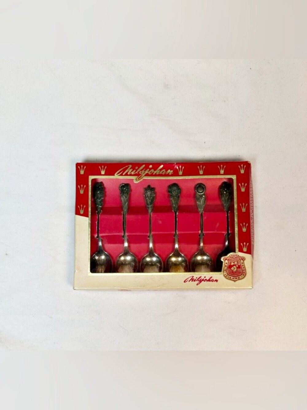 Vintage Nilsjohan Boxed Set of Silver Miniature Tea Desert Demitasse Spoons